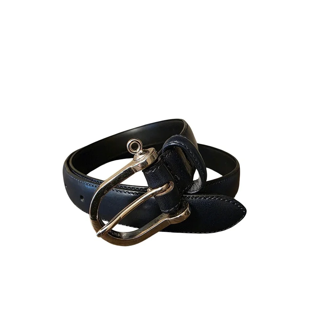 Vintage Ralph Lauren Navy Sterling Silver Stirrup Buckle Belt Italy‎ 90s Y2K M